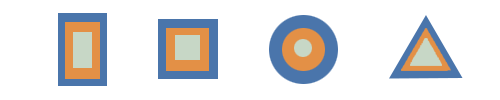 Blue, orange, and grey concentric shapes: rectangle, square, circle, and triangle